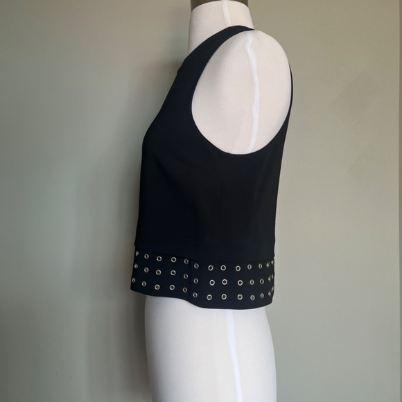 A.L.C. Black Crepe Henson Eyelets Sleeveless Cocktail Studded Crop Top Blouse 2 - Picture 5 of 13